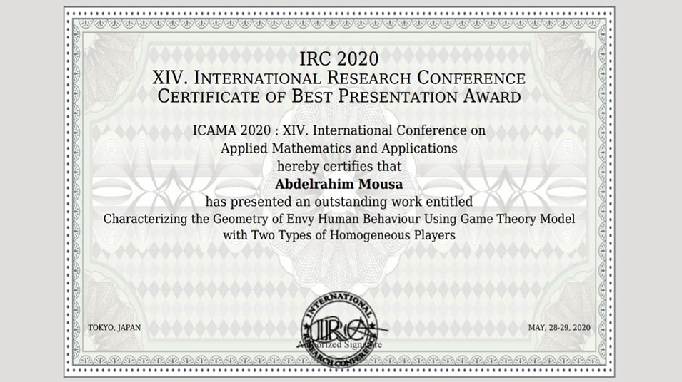 Mathematics professor wins best presentation award in international
